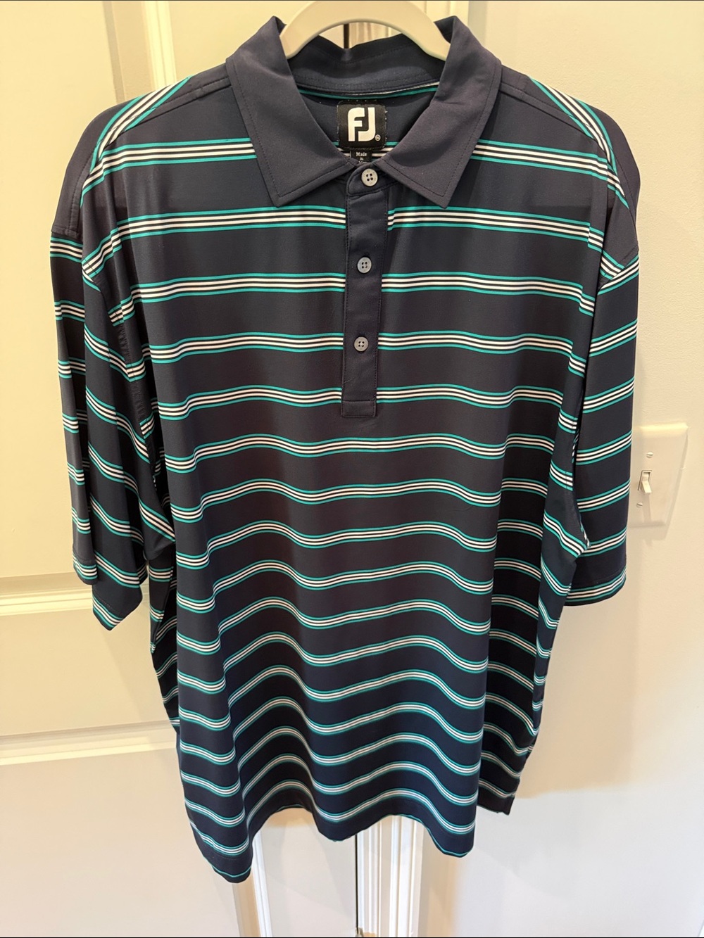 FootJoy Navy Polo with Teal and White Stripes